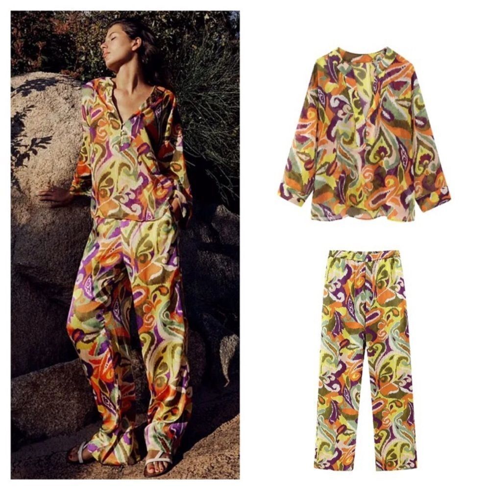 Zara 2 pc set of multicolor flowy top and pants